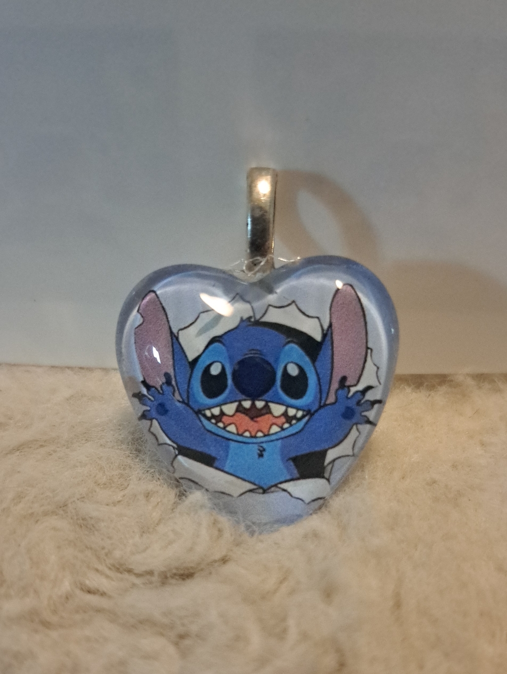 Hand Crafted Blue Glass Tile Heart Charm Pendant Cute Cartoon Character